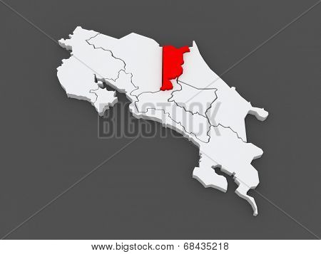 Map of Heredia. Costa Rica. 3d