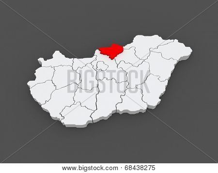 Map of Nograd. Hungary. 3d