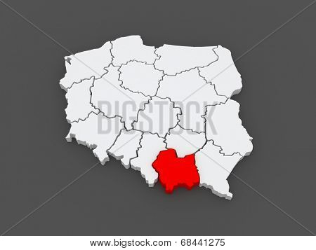 Map of Malopolska. Poland. 3d
