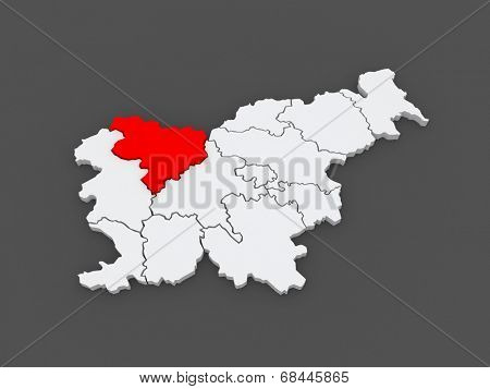 Map of Gorenjska region. Slovenia. 3d