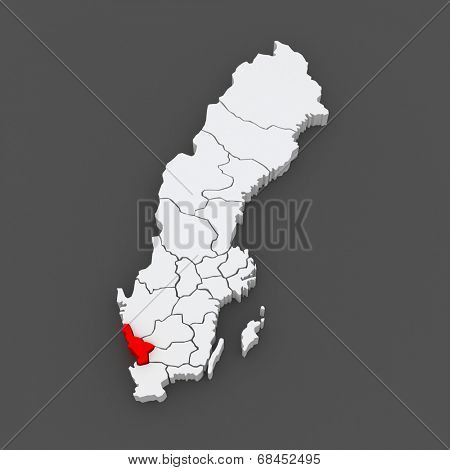Map of Halland. Sweden. 3d