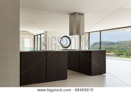 House, interior, modern architecture, kitchen view