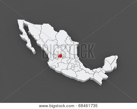 Map of Aguascalientes. Mexico. 3d