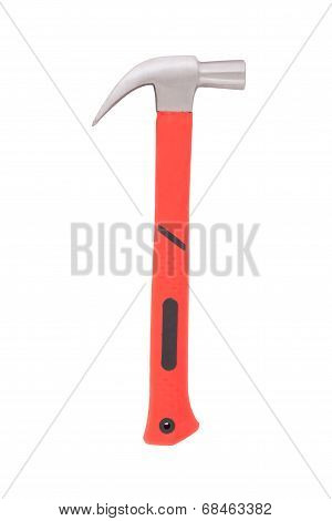 Hammer with red handle.
