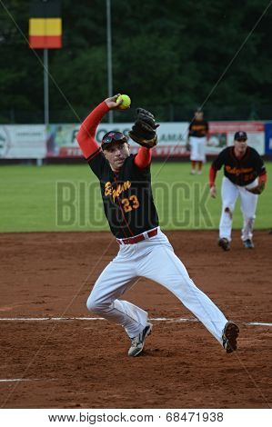 Belgian pitcher Jan Zelenka in match with Czech Republic