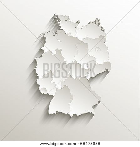 Germany political map card paper 3D natural raster individual states separate