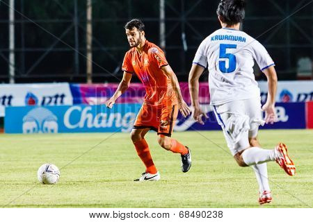 Sisaket Thailand-july 13: Victor Amaro Of Sisaket Fc. (orange) In Action During Thai Premier League