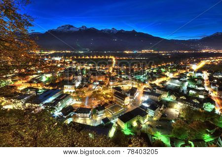 Nightscene Of Vaduz In Liechtenstein At Night