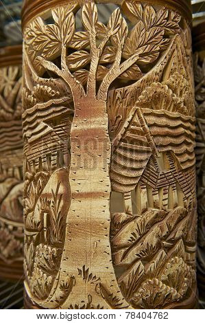 Tribal motives decoration at traditional souvenirs, Kuching, Sarawak, Malaysia.
