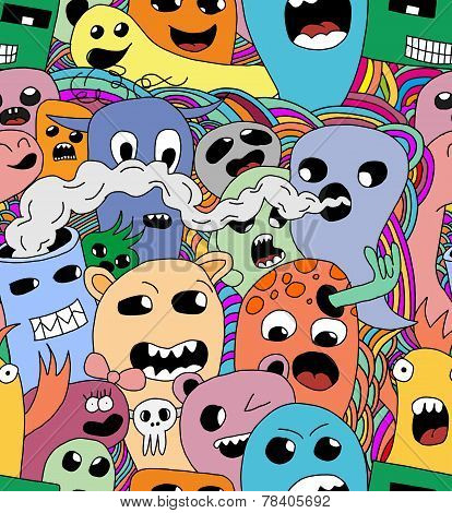 Funny monsters seamless vector pattern