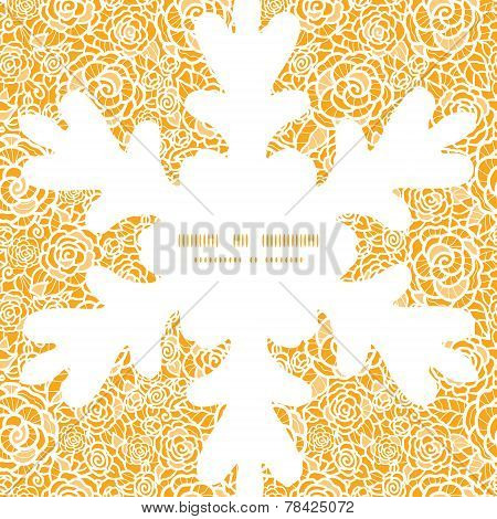 Vector golden lace roses Christmas snowflake silhouette pattern frame card template