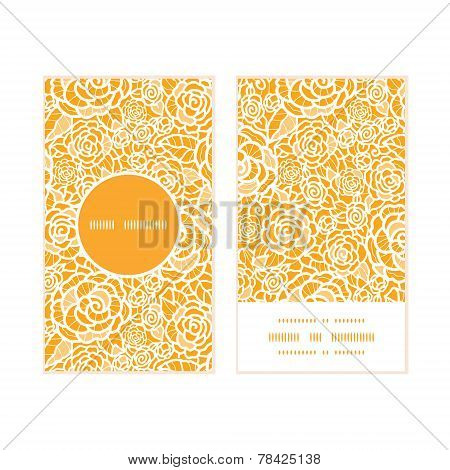 Vector golden lace roses vertical round frame pattern business cards set