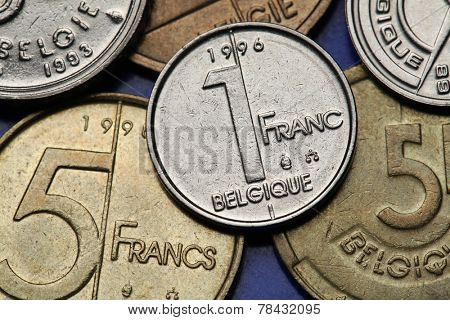 Coins of Belgium. Belgian one franc coin. 