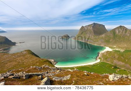 Scenic Fjord On Lofoten Islands With Typical Fishing Hut
