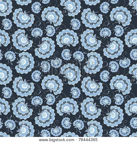 blue vintage flowers seamless pattern