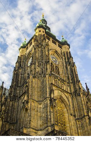 central clock tower of the Cathedral of St. Vitus in Prague