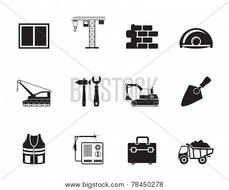 Silhouette building and construction icons