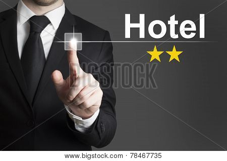 Businessman Pushing Button Hotel Two Stars