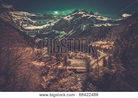 Fast river in Cirque de Gavarnie valley, France