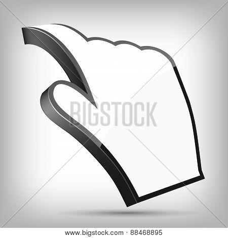 3D Curled Cursor Hand Pointer, Vector Illustration.