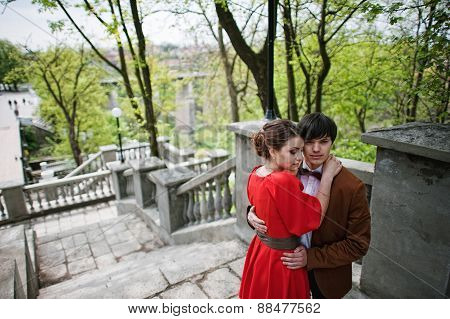Young Beautiful Couple At The Stairs
