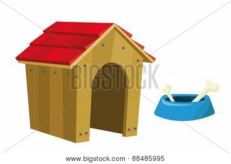 Dog house and food bowl