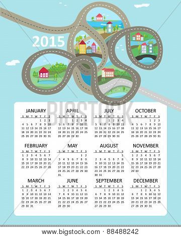 2015 year vector calendar with illustration of road