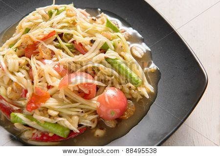 Somtum Thai Food On Wooden Table