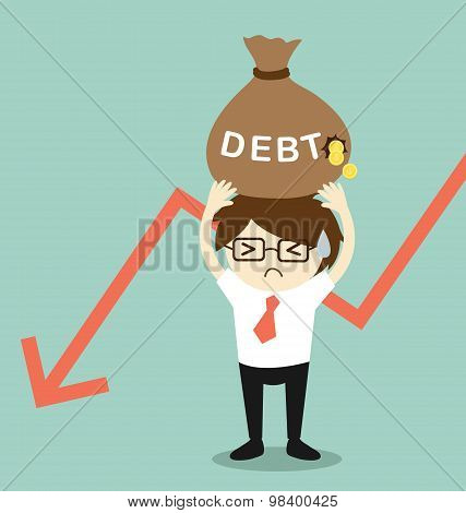 Business concept, Businessman holding debt. Vector illustration.