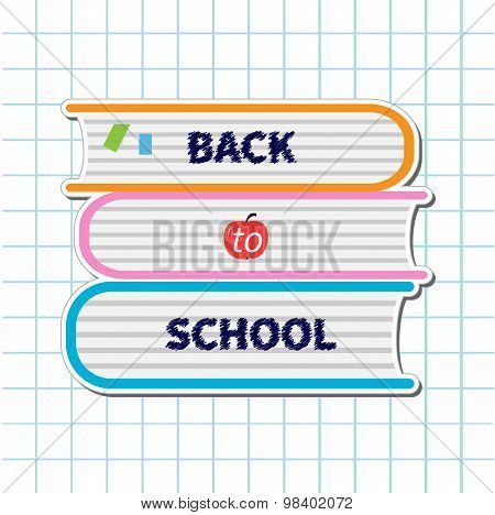 Back To School. Stack Of Books, Apple. Paper Sheet Background Exercise Book Flat Design Style.