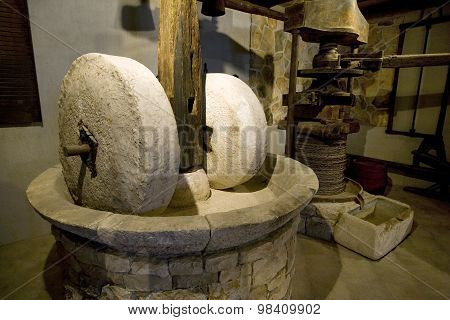 Old millstones on island Korcula in Croatia