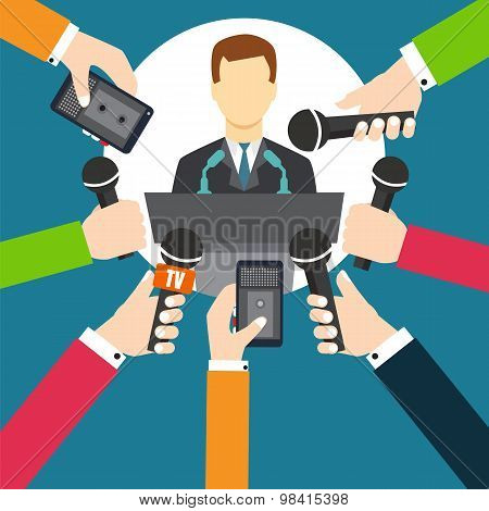 Interview A Businessman Or Politician Answering Questions Vector Illustration - Stock Vector