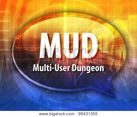 Speech bubble illustration of information technology acronym abbreviation term definition MUD Multi User Dungeon