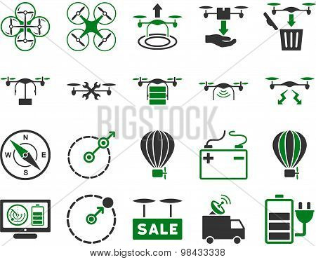 Air Drone And Quadcopter Tool Flat Icon Set