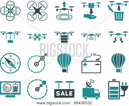 Air Drone And Quadcopter Tool Flat Icon Set