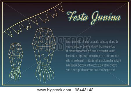 Hand drawin Festa Junina elements on night time background with
