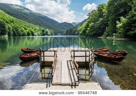 Boats On Biogradska Lake In  National Park Biogradska Gora
