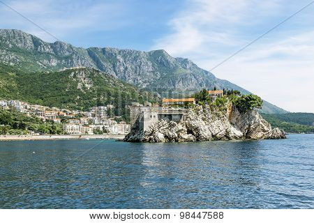 Island-hotel Of Sveti Stefan In Montenegro On A  Summer Day
