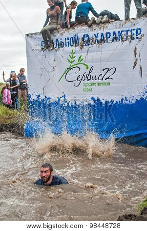 Sportsmen swim in water. Steel Character. Tyumen