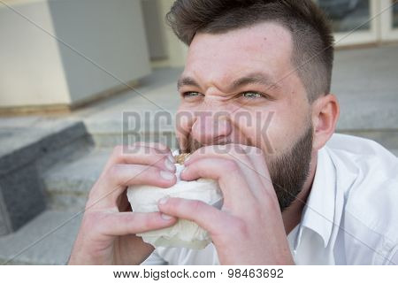 Man with hamburger