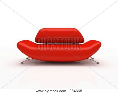 흰색 바탕에 빨간 소파