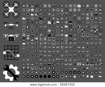 Air drones and quadcopter tools icons