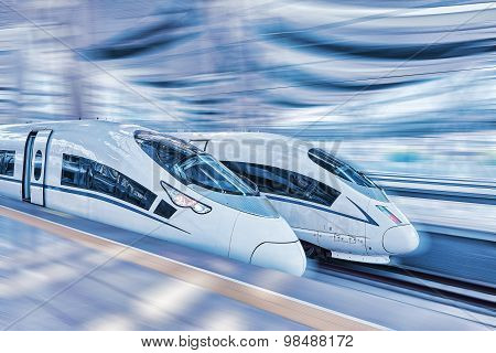 Modern Hi-speed  Passenger Train. Motion Effect.
