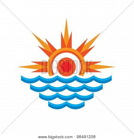 San & sea - vector logo concept illustration. Sun rays and wave water. Vector logo template.