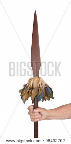 Old Hand Hodling An Old Wooden Spear