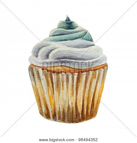 Watercolor cupcake, isolated