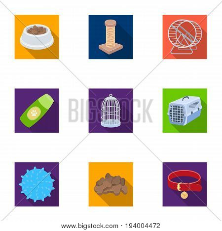 Collar, pet food and other products. Pet shop set collection icons in   flat style vector symbol stock illustration .