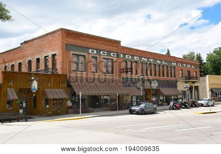 BUFFALO, WYOMING - JUNE 23, 2017: The Occidental Hotel. Founded in 1880 at the foot of the Bighorn Mountains near the Bozeman Trail, it became one of the most renowned hotels in Wyoming.