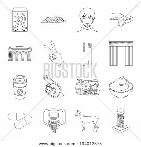 scraper, sewing, sport and other  icon in outline style.health, history, finance icons in set collection.
