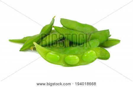 close up of Edamame soy beans Green soybeans on white background